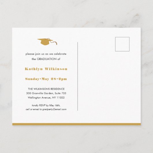 Modernes Gold Black Minimalistisch Chic Foto GRAD Einladungspostkarte (Rückseite)