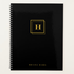Modernes Gold Black Monogram Name Organisator Plan Planer