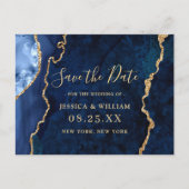 Modernes Gold Blue Agate Wedding rettet das Datum Postkarte (Vorderseite)