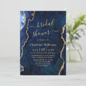 Modernes Gold Blue Marble Agate Bridal Brunch Einladung (Stehend Vorderseite)