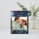 Modernes Gold Blue Marble Agate FOTO Save the Date Postkarte (Stehend Vorderseite)