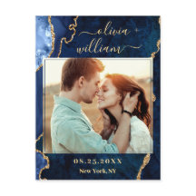 Modernes Gold Blue Marble Agate FOTO Save the Date