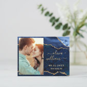 Modernes Gold Blue Marble Agate FOTO Save the Date Postkarte (Stehend Vorderseite)
