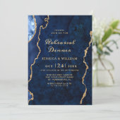 Modernes Gold Blue Marble Agate PROBE DINNER Einladung (Stehend Vorderseite)