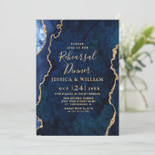 Modernes Gold Blue Marble Agate PROBE DINNER Einladung (Stehend Vorderseite)