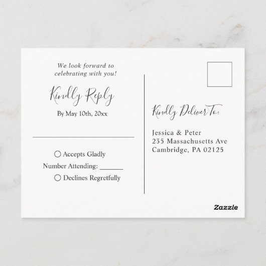 Modernes Gold Blue Marble Agate Wedding RSVP Postkarte (Rückseite)
