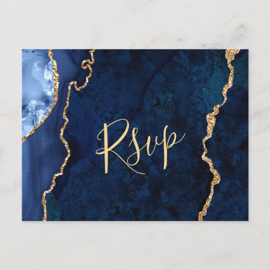 Modernes Gold Blue Marble Agate Wedding RSVP Postkarte (Vorderseite)