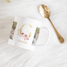 Modernes Gold Blume Letter G | Monogramm für zwei  Kaffeetasse