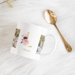 Modernes Gold Blume Letter L | Monogramm für zwei  Kaffeetasse