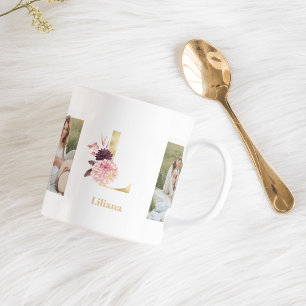 Modernes Gold Blume Letter L   Monogramm für zwei  Kaffeetasse