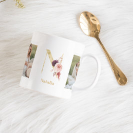 Modernes Gold Blume Letter N | Monogramm für zwei  Kaffeetasse