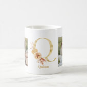 Modernes Gold-Blume Letter Q | Monogramm für zwei Kaffeetasse (Mittel)