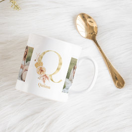 Modernes Gold-Blume Letter Q | Monogramm für zwei  Kaffeetasse