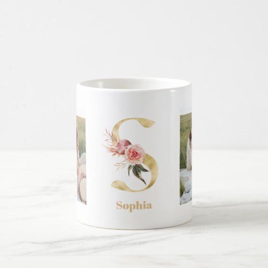Modernes Gold-Blume Letter S | Monogramm für zwei  Kaffeetasse (Mittel)