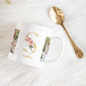 Modernes Gold-Blume Letter S | Monogramm für zwei Kaffeetasse