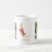Modernes Gold Blume Letter U | Monogramm für zwei Kaffeetasse (Mittel)