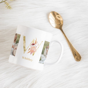 Modernes Gold-Blume Letter W   Monogramm für zwei  Kaffeetasse