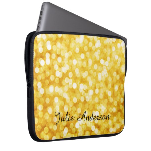 Modernes Gold Bokeh mit Individuelle Name Laptopschutzhülle (Vorne Rechts)