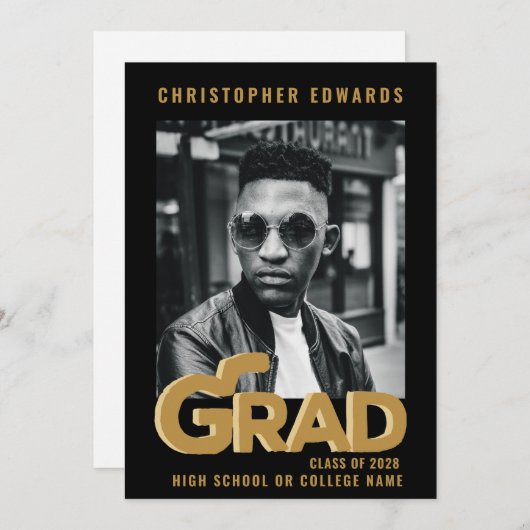 Modernes Gold Bold Typografy Foto Abschluss Ankündigung (Vorne/Hinten)