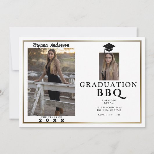 Modernes Gold Border Abschluss Foto GRILLEN Party Einladung (Vorderseite)