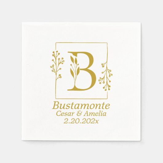 Modernes Gold Botanic Letter B Paper Serviette (Vorderseite)