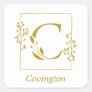 Modernes Gold Botanic Letter C Square Sticker