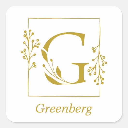Modernes Gold Botanic Letter G Square Sticker (Vorderseite)