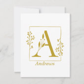 Modernes Gold Botanischer Brief A Personalisiert Mitteilungskarte (Vorderseite)