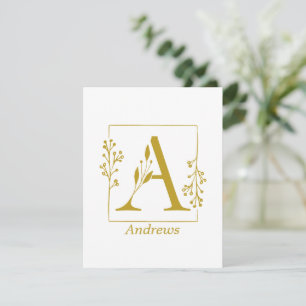 Modernes Gold Botanischer Brief A Personalisiert Mitteilungskarte