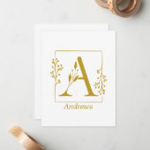 Modernes Gold Botanischer Brief A Personalisiert Mitteilungskarte (Vorderseite/Rückseite Beispiel)