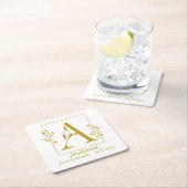 Modernes Gold Botanischer Brief A Personalisiert Rechteckiger Pappuntersetzer (Vor Ort)