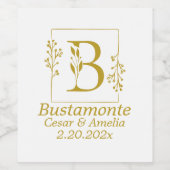Modernes Gold Botanischer Brief B Weinetikett (Einzelnes Label)