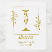 Modernes Gold Botanischer Brief I Personalisiert Weinetikett (Einzelnes Label)