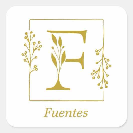 Modernes Gold Botanischer Letter F Square Sticker (Vorderseite)
