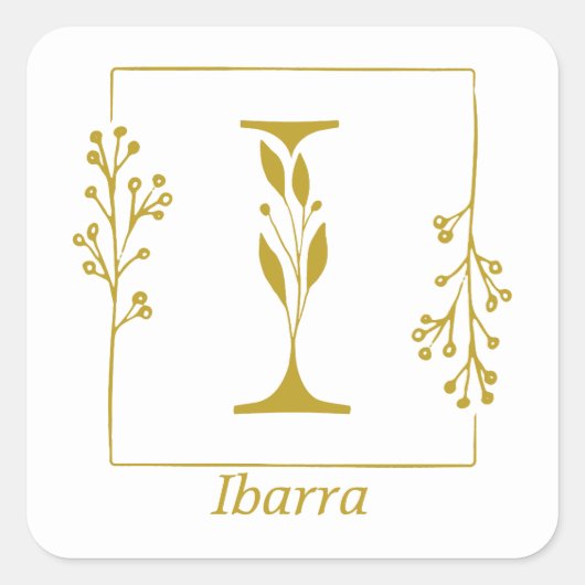 Modernes Gold Botanischer Letter I Square Sticker (Vorderseite)