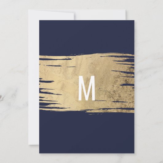 Modernes Gold Brushstrokes Navy Blue Wedding Menu Einladung (Rückseite)