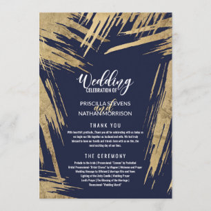 Modernes Gold Brushstrokes Navy Blue Wedding Progr Einladung