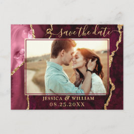 Modernes Gold Burgundy Agate FOTO Save the Date Postkarte