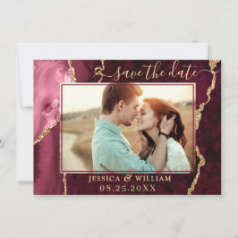 Modernes Gold Burgundy Agate FOTO Wedding Save The Date