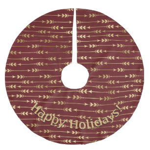 Modernes Gold Burgundy Arrows Pattern Add Message Polyester Weihnachtsbaumdecke