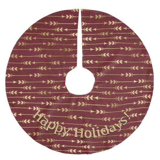 Modernes Gold Burgundy Arrows Pattern Add Message Polyester Weihnachtsbaumdecke (Vorderseite)