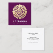Modernes Gold Burgundy Circle Logo Mandala Quadratische Visitenkarte (Vorne/Hinten)