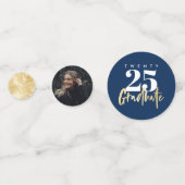 Modernes Gold Calligraphy Foto Blue Abschluss Konfetti (Rückseiten)