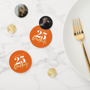 Modernes Gold Calligraphy Foto Orange Abschluss Konfetti