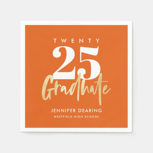Modernes Gold Calligraphy Foto Orange Abschluss Serviette (Vorderseite)