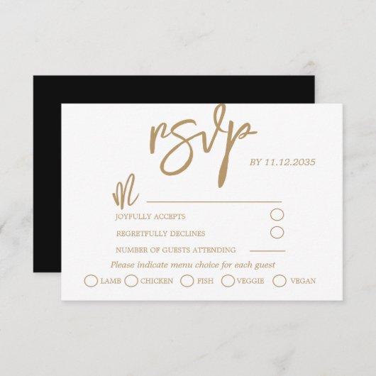 Modernes Gold Calligraphy Script Wedding RSVP (Vorne/Hinten)