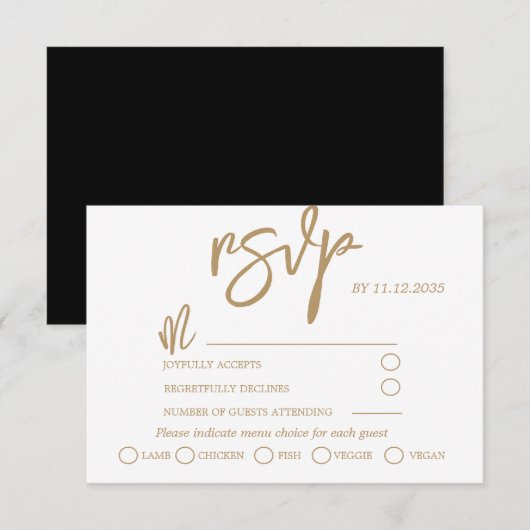 Modernes Gold Calligraphy Script Wedding RSVP Karte (Vorne/Hinten)
