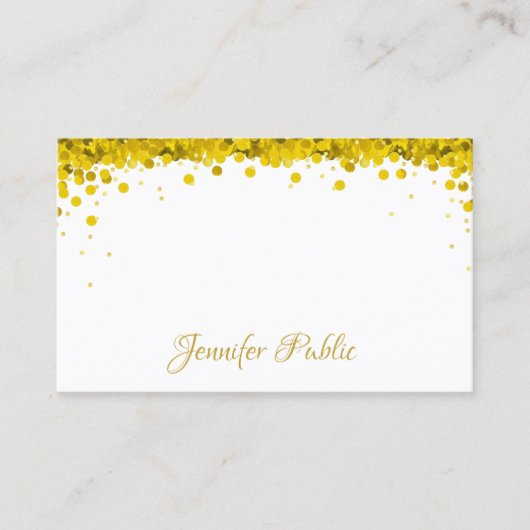 Modernes Gold Confetti Handschrift Text Template Visitenkarte (Vorderseite)