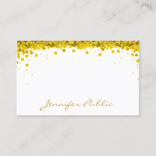 Modernes Gold Confetti Handschrift Text Template Visitenkarte (Vorderseite)