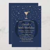 Modernes Gold Confetti Navy 60. Geburtstag Weinber Einladung (Vorne/Hinten)